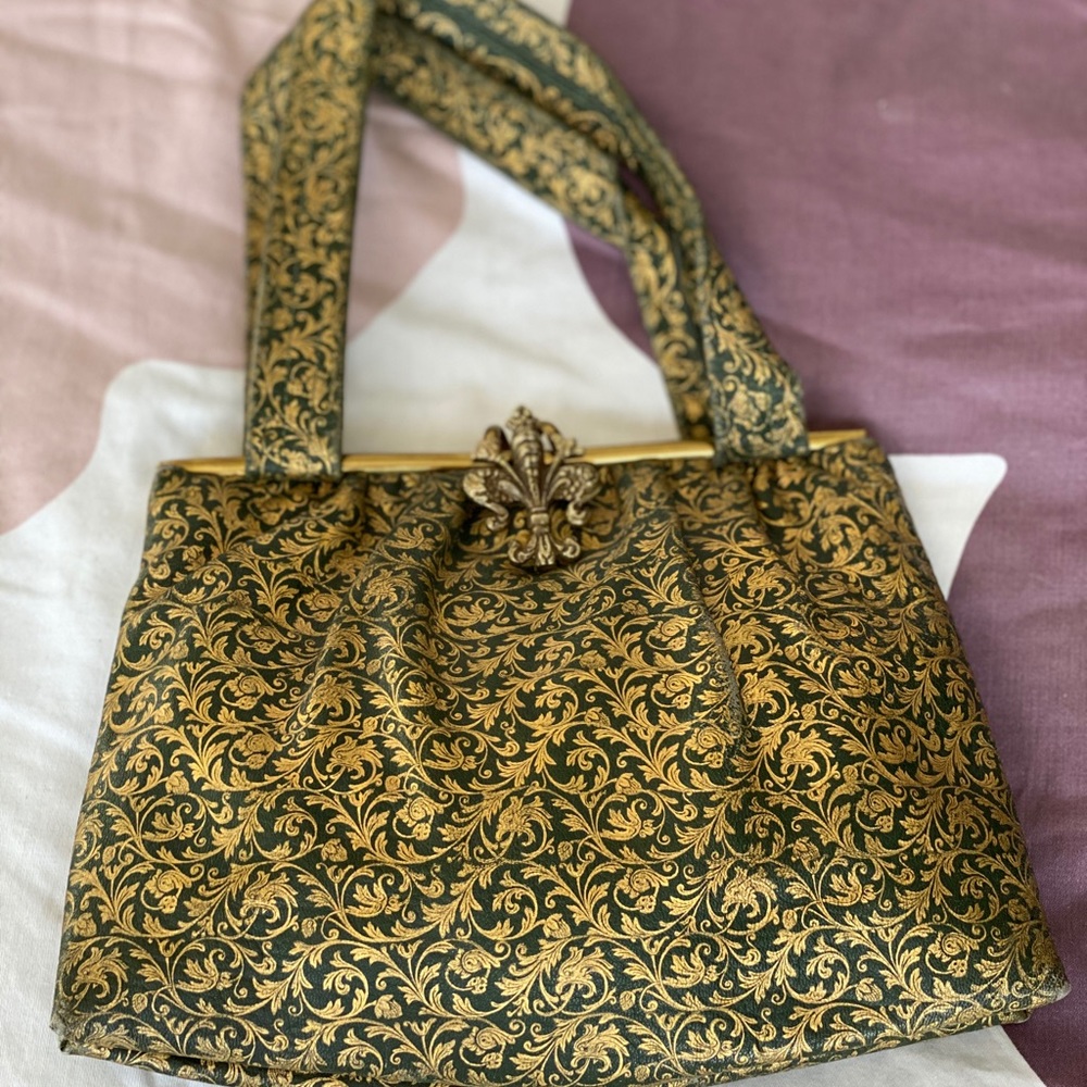 Vintage green and gold purse